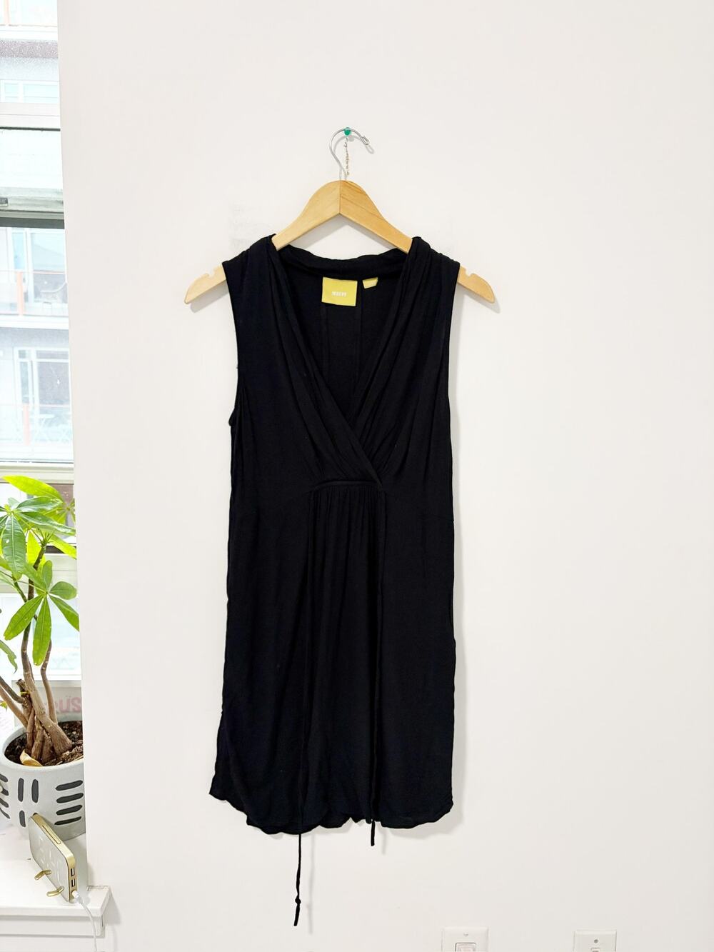 Maeve by Anthropologie Black Faux Wrap Mini Dress Size Small